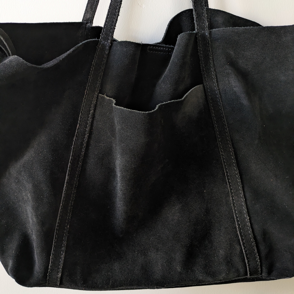 Mango Genuine Suede Black Tote Bag - Picture 2 of 7